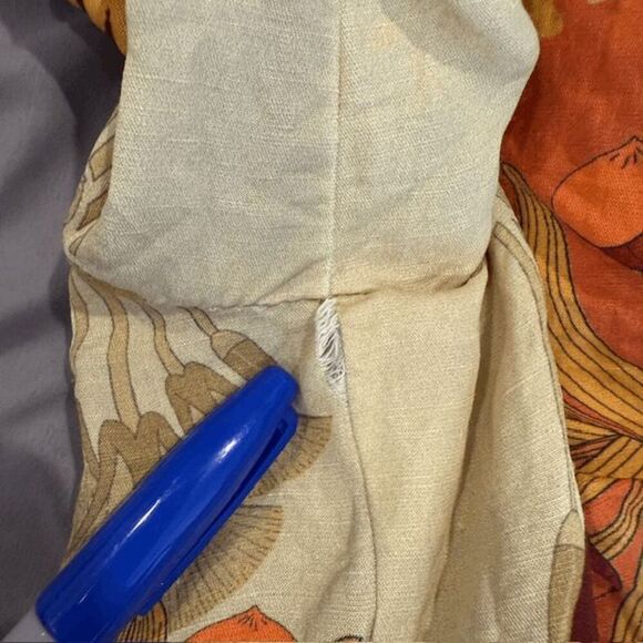 Nocturne Linen Blend Boho Crop Top Tie Puff Sleeves Gold Brown Orange Medium - Picture 13 of 15